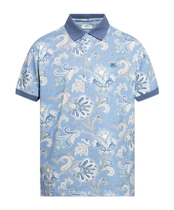 Etro Polo Shirt With Print In Blue