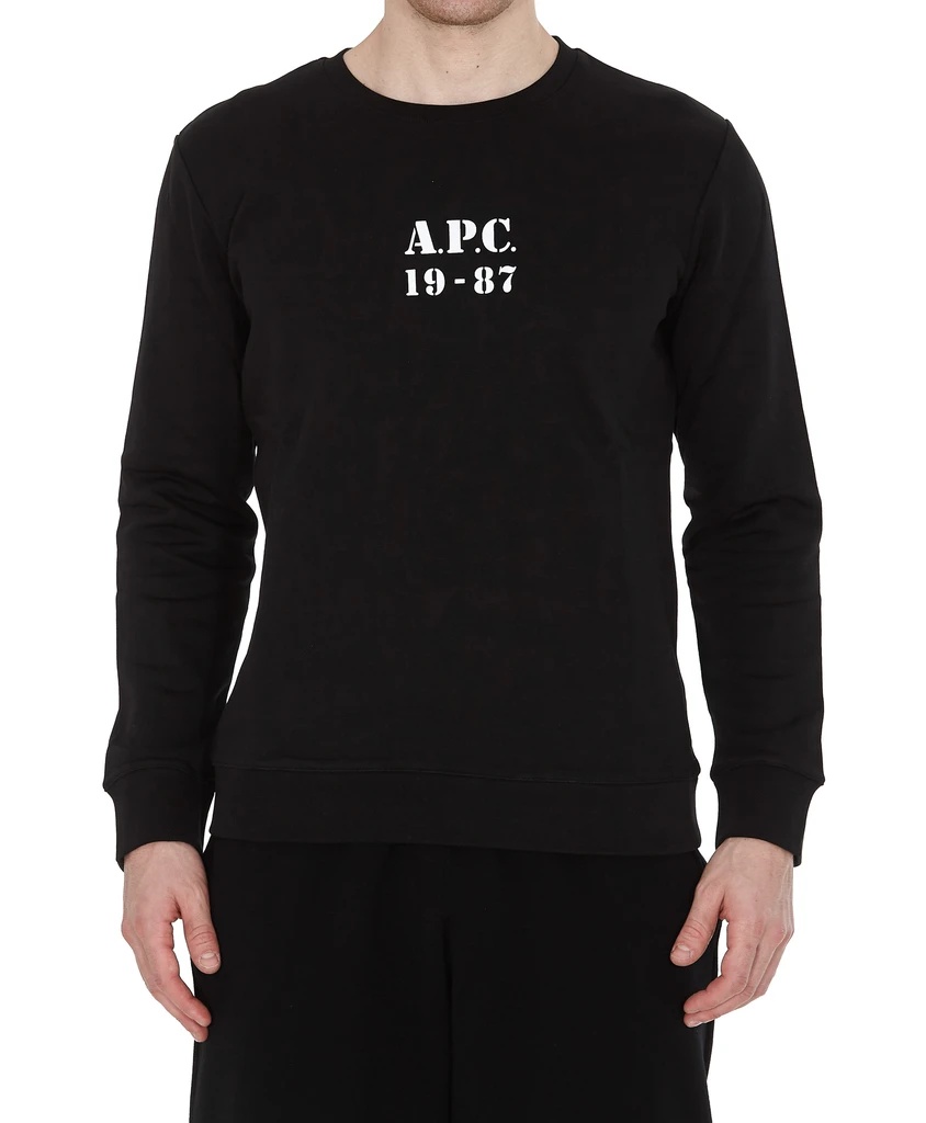 Apc Logo Print Round Neck Sweatshirt In Black