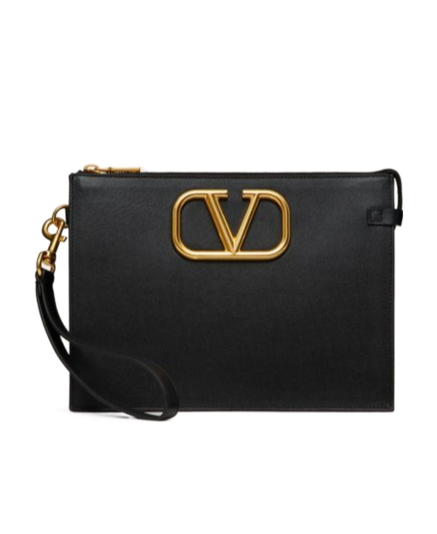Valentino Maxi Vlogo Clutch In Black