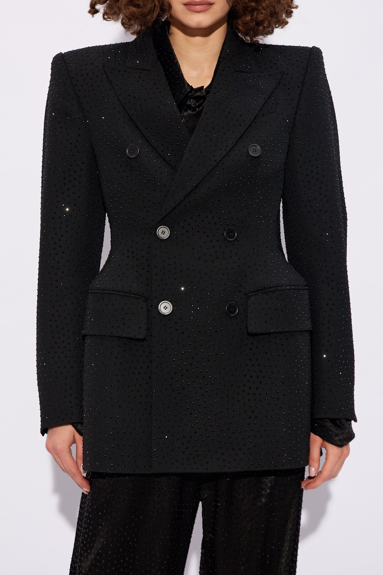 Balenciaga Double-breasted Rhinestone-embellished Blazer In Black