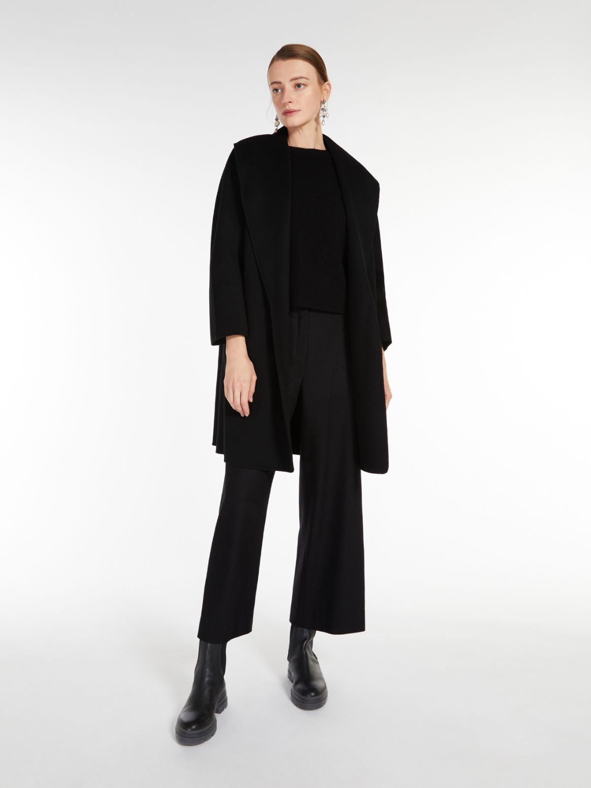 Max Mara Tie A Belt Overcoat In Black