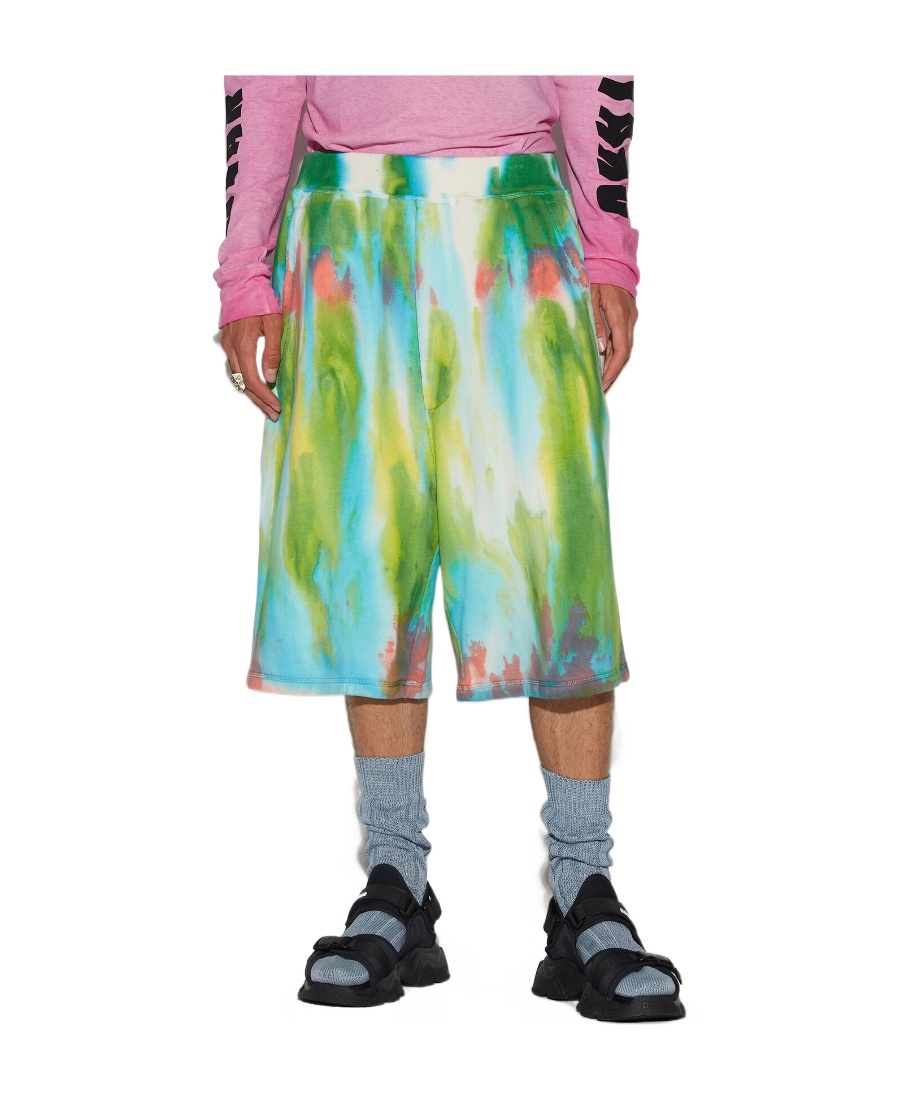 Shop Dsquared2 Tie Dye-print Cotton Track Shorts In Green
