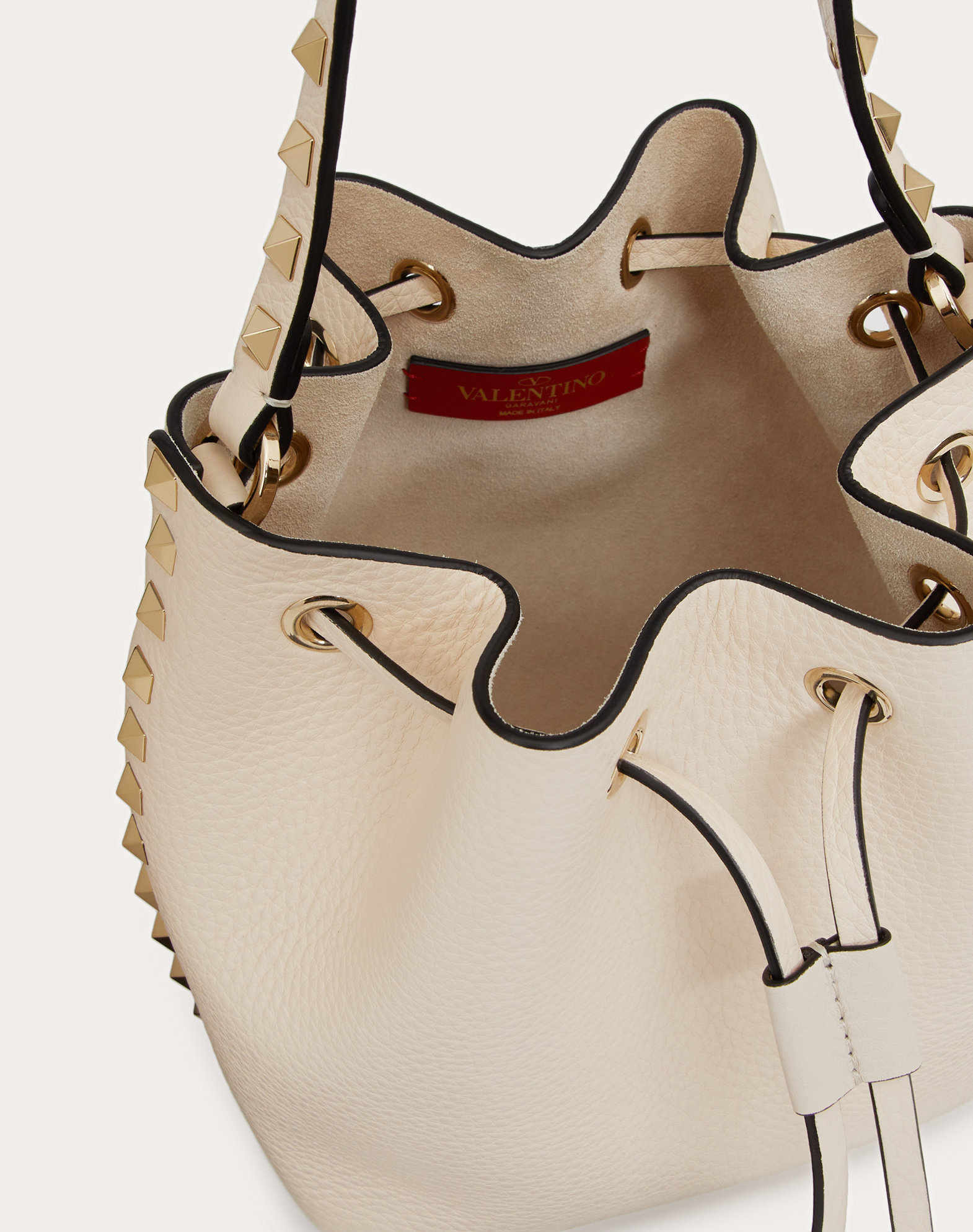 Shop Valentino Rockstud Grainy Calfskin Bucket Bag In Nude