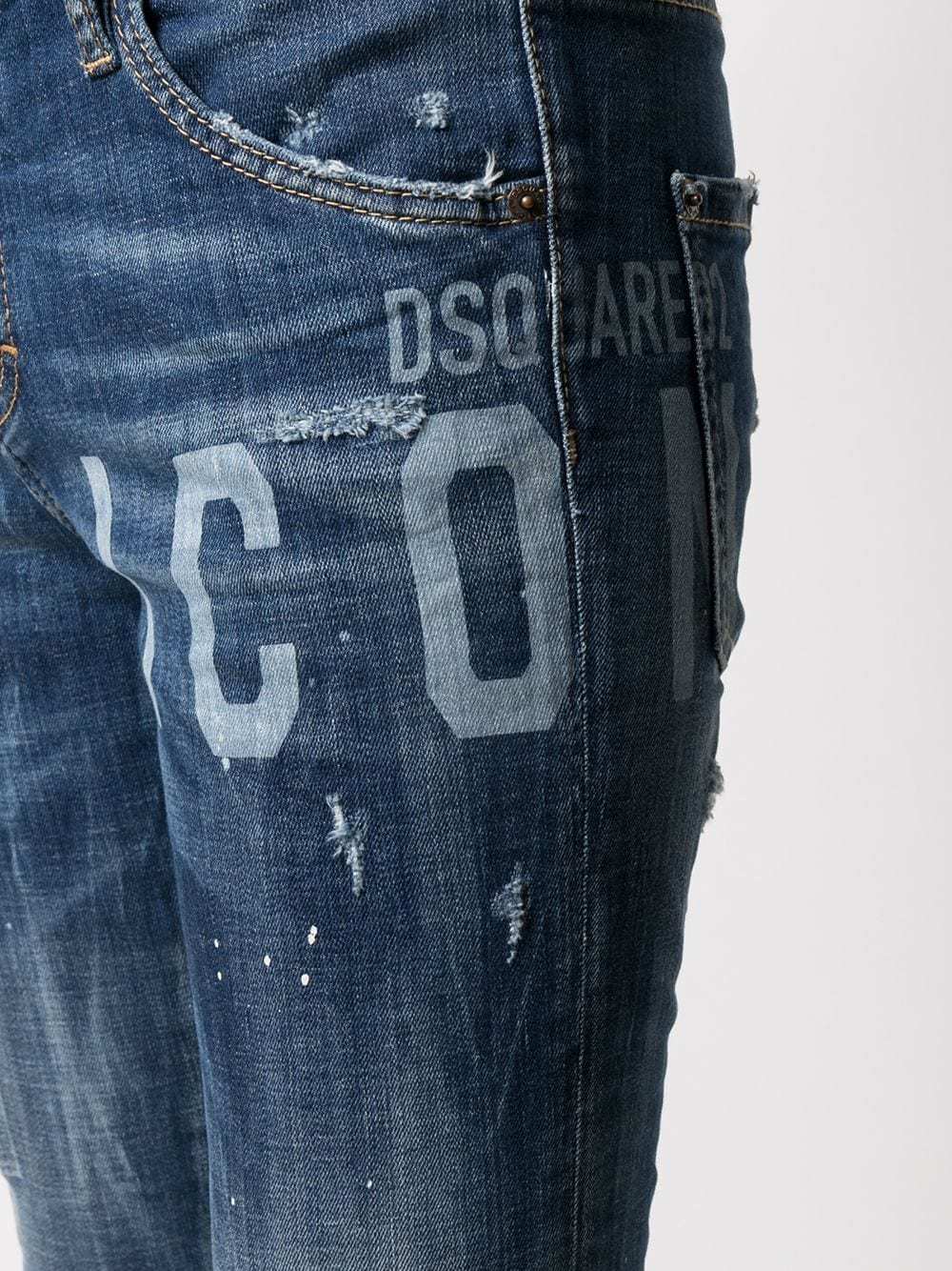 Dsquared2 Logo-print Distressed Jeans In Blue