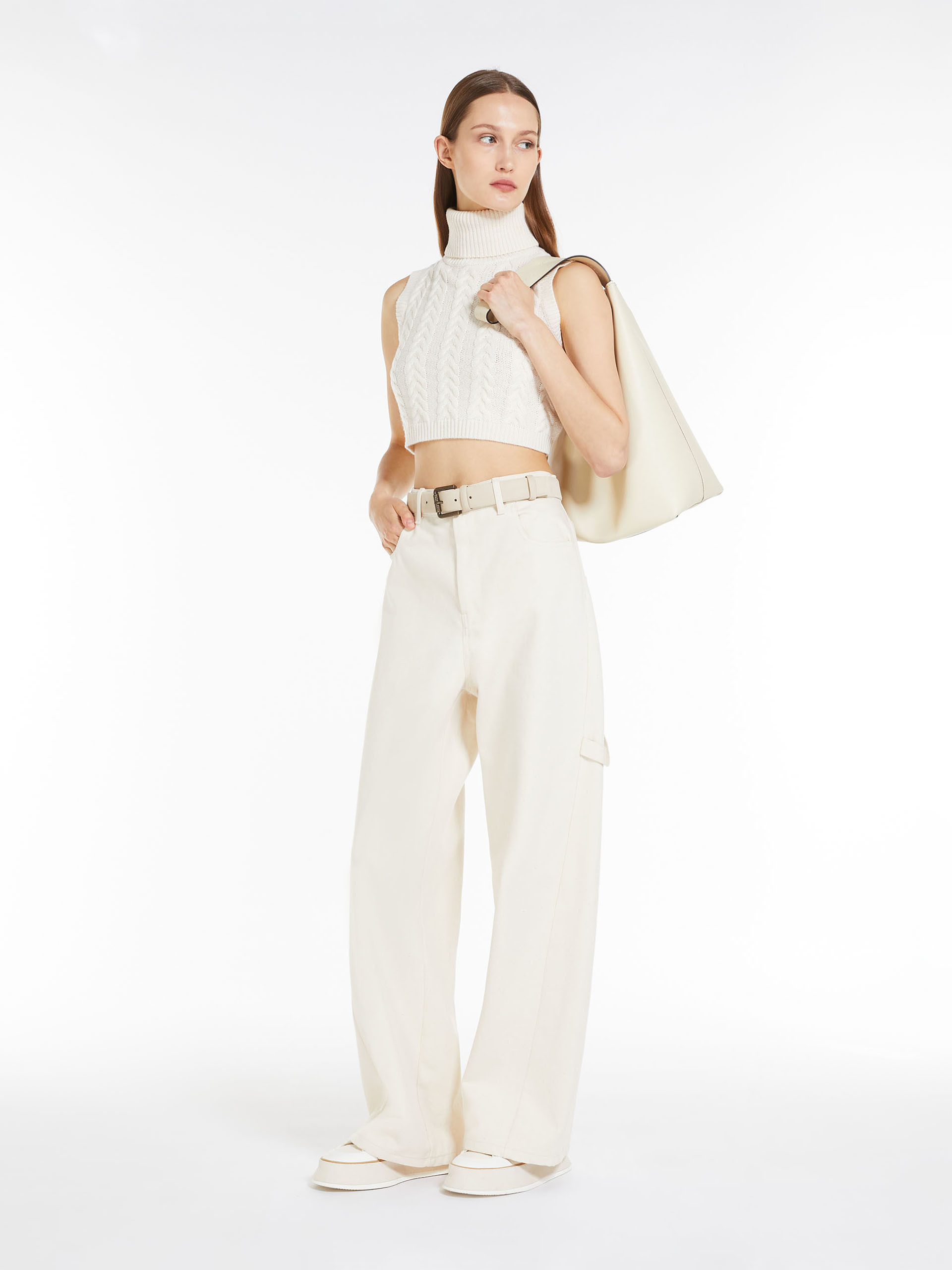 Max Mara Casual Pants With Logo Affixed In White