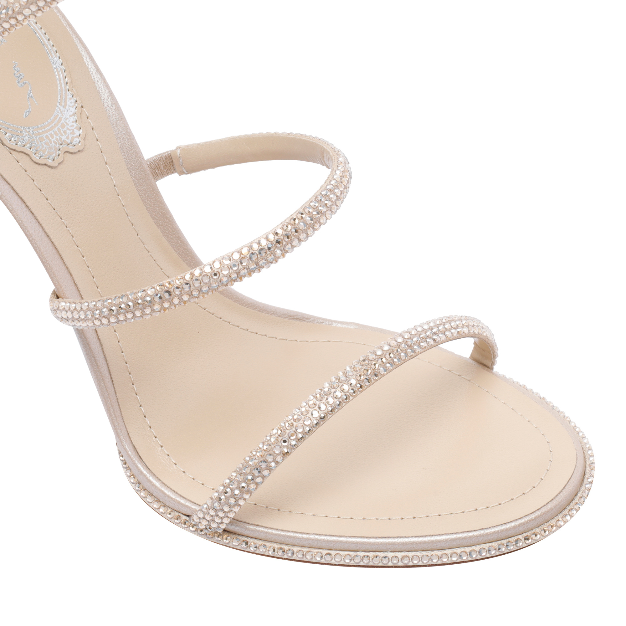 René Caovilla Beige Leather Sandals In Silver