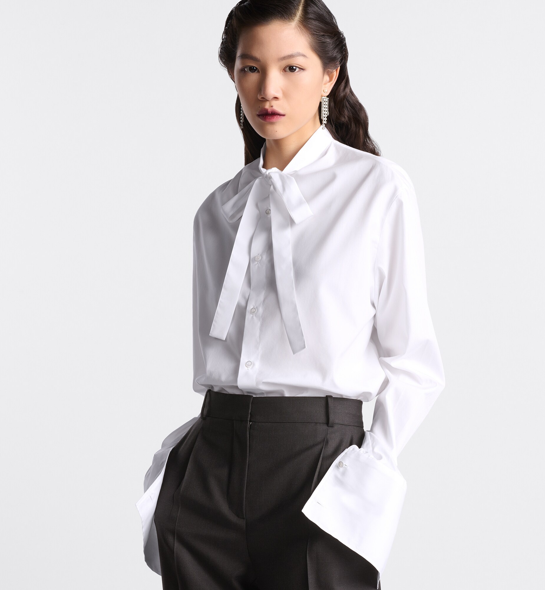 Dior Wide Bow Tie Long-sleeved Shirt In White