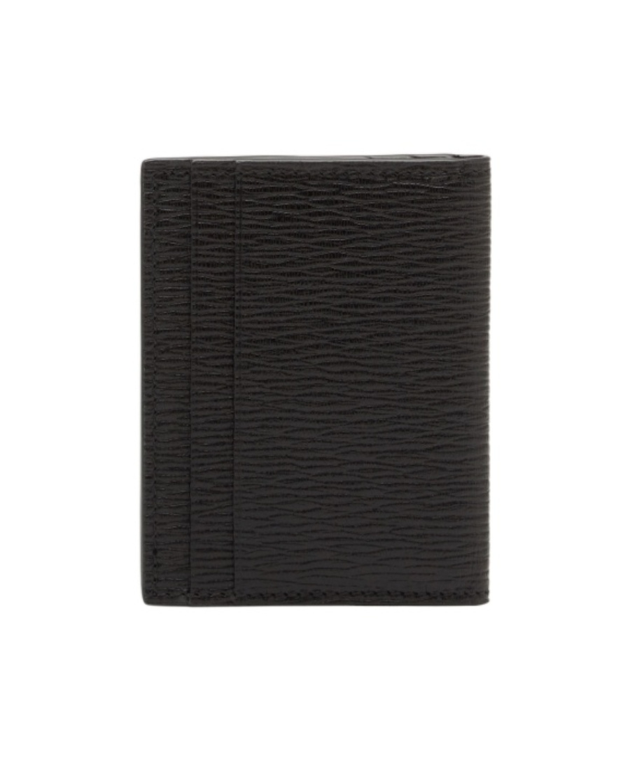Ferragamo Black Cardholder With Gold-tone Gancini Logo In Calf Leather Man In Black