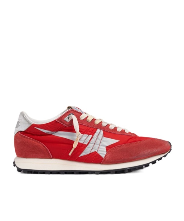 Golden Goose Marathon Sneakers With Red Nylon Upper And Silver Star Shoes In Red