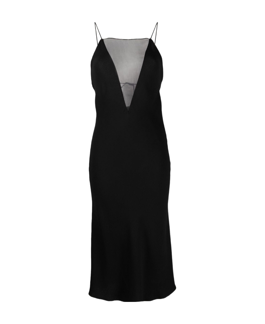 Stella Mccartney V Mesh Compact Crepe Slip Dress In Black