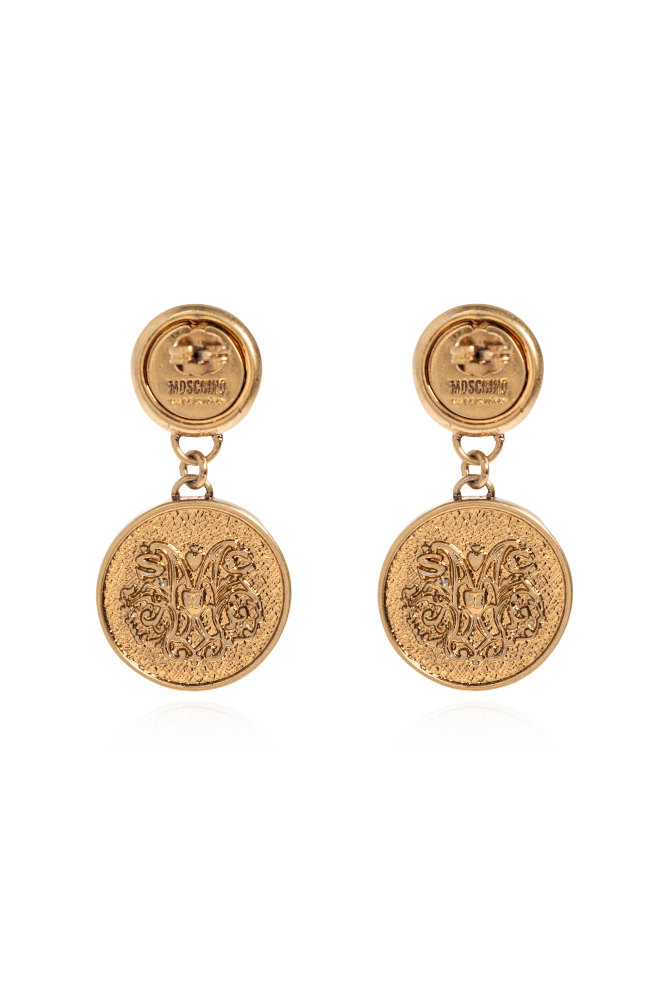 Moschino Pearl-embellished Coin Earrings In Gold
