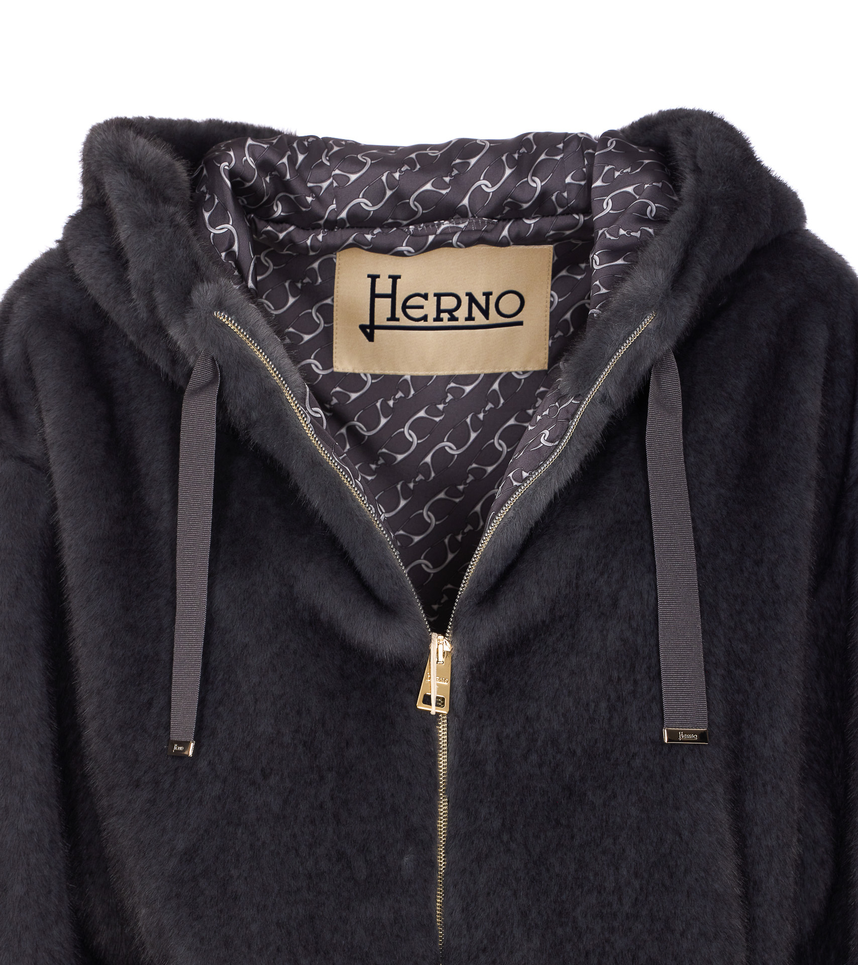 Herno Bomber Style Hooded Jacket With Drawstring Detail In Black