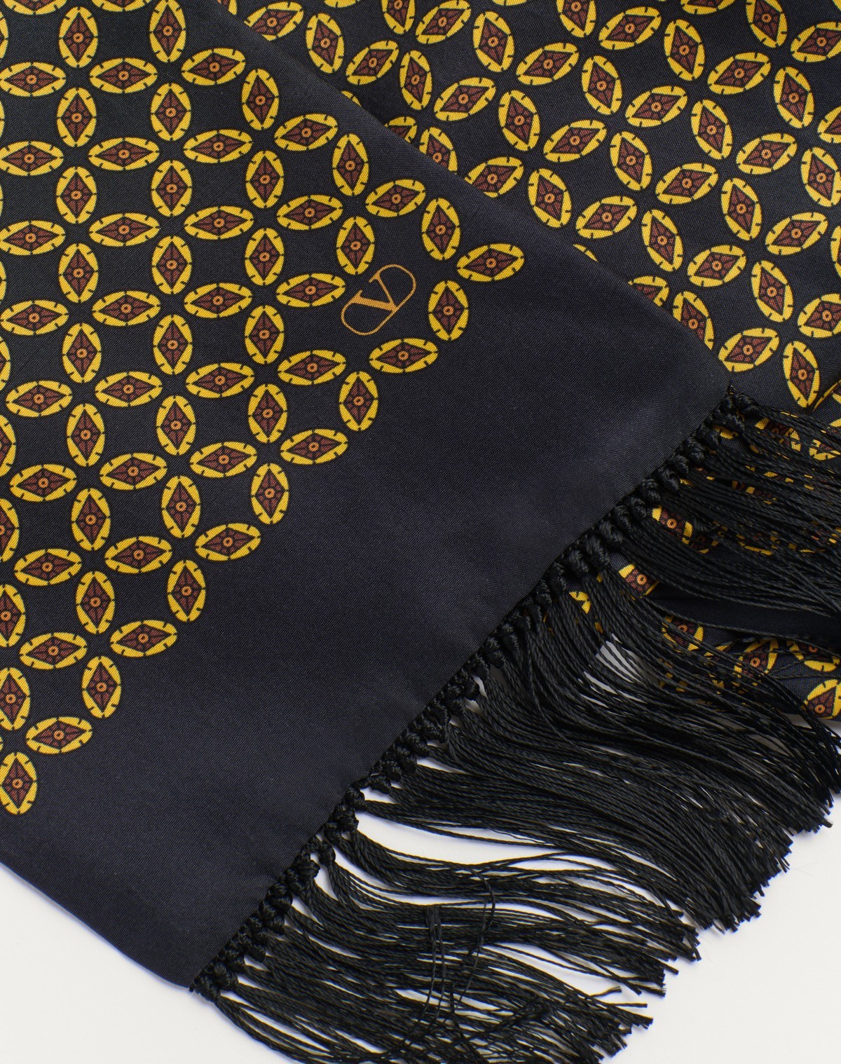 Valentino Garavani Chamber Scarf In Silk With Fringes In Black
