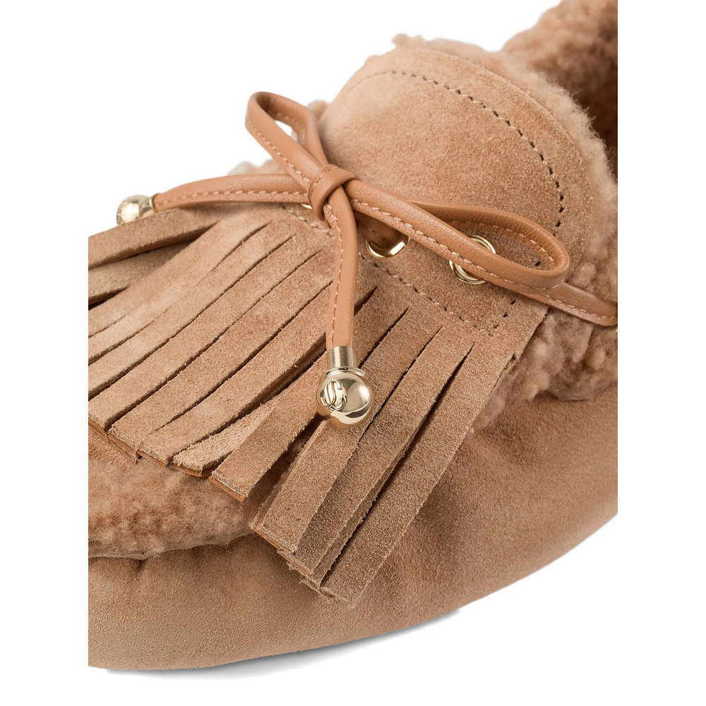 Jimmy Choo Toffee Velvet Suede Loafers With Shearling In Brown