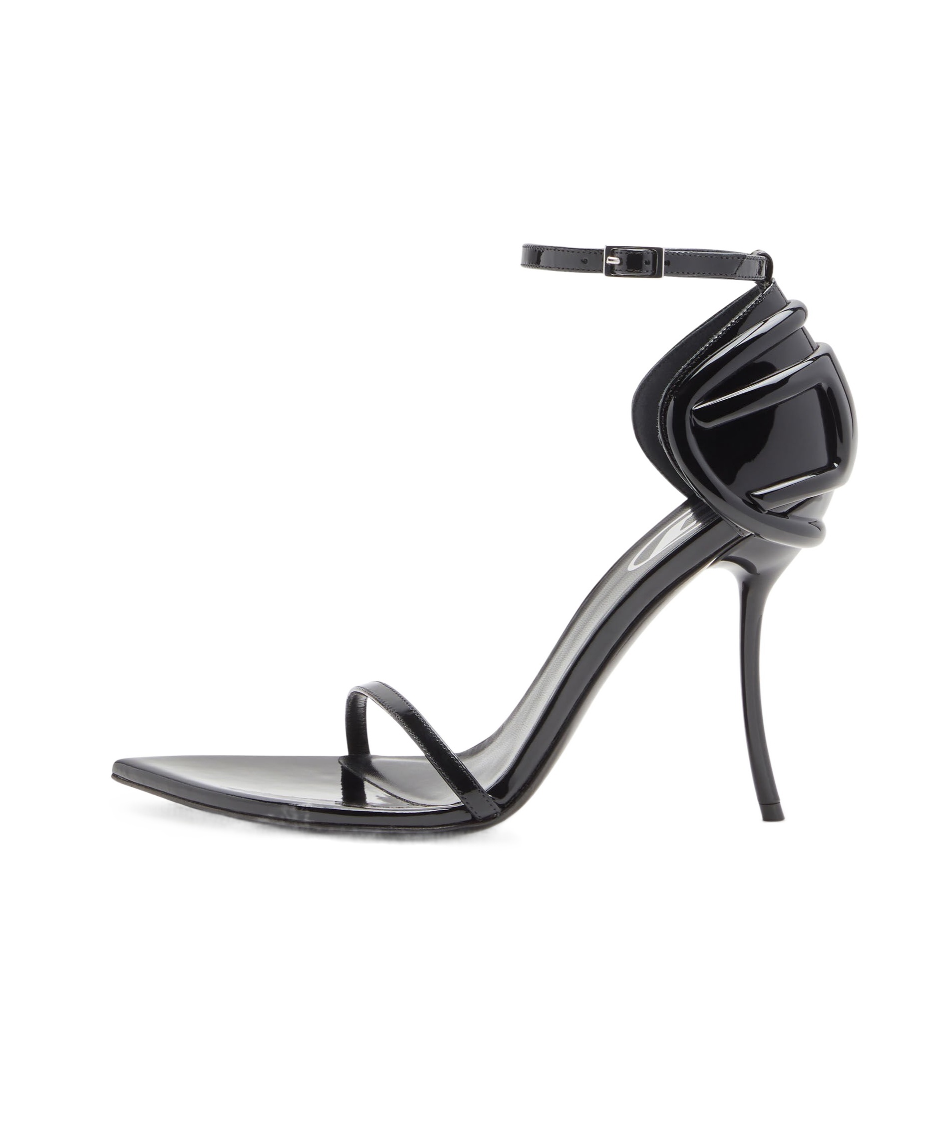 Diesel Glossy Pointed Toe Heel Sandals In Black