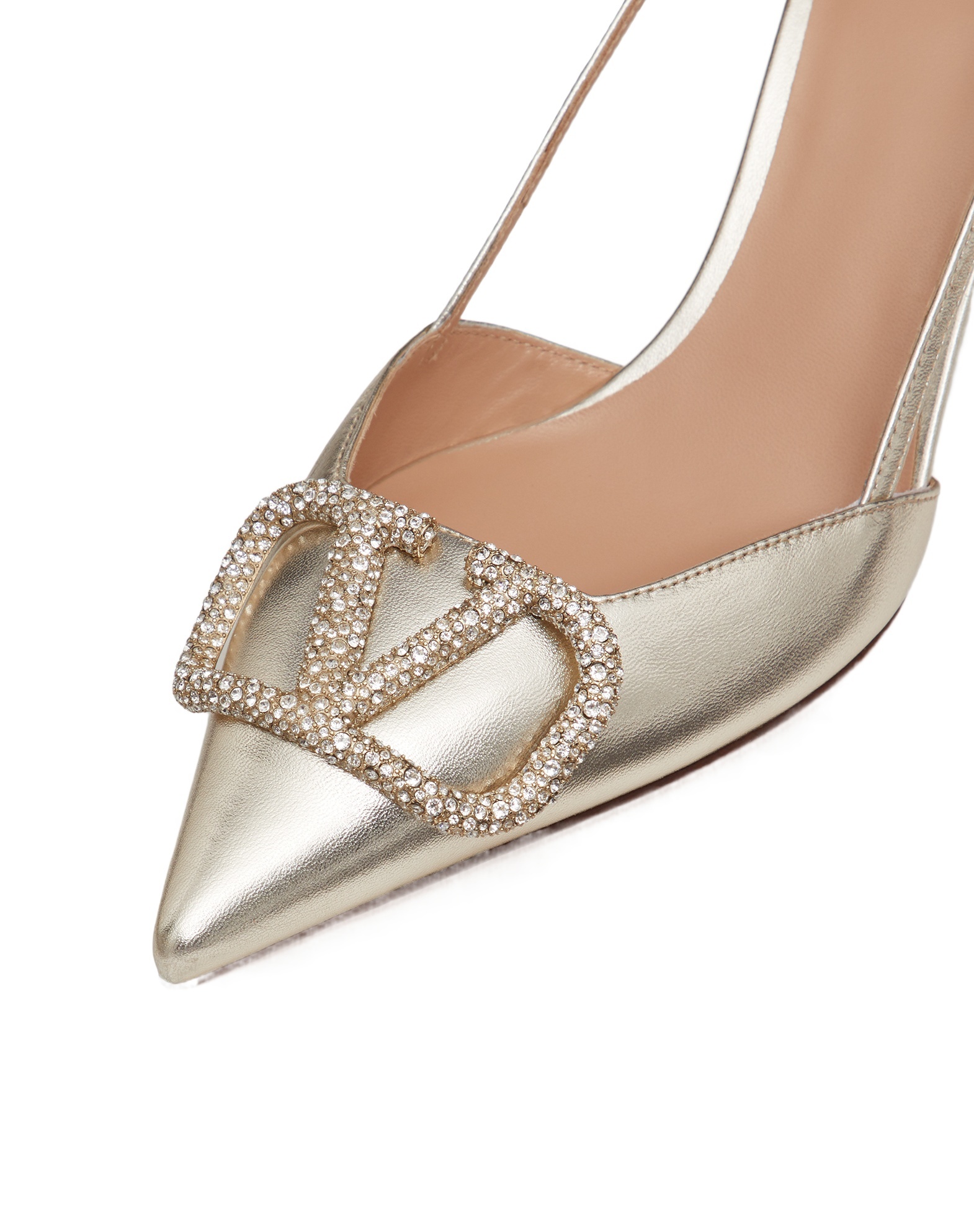 Valentino Vlogo Glow 80 Swarovski Crystal-embellished Metallic Leather Slingback Pumps In Nude