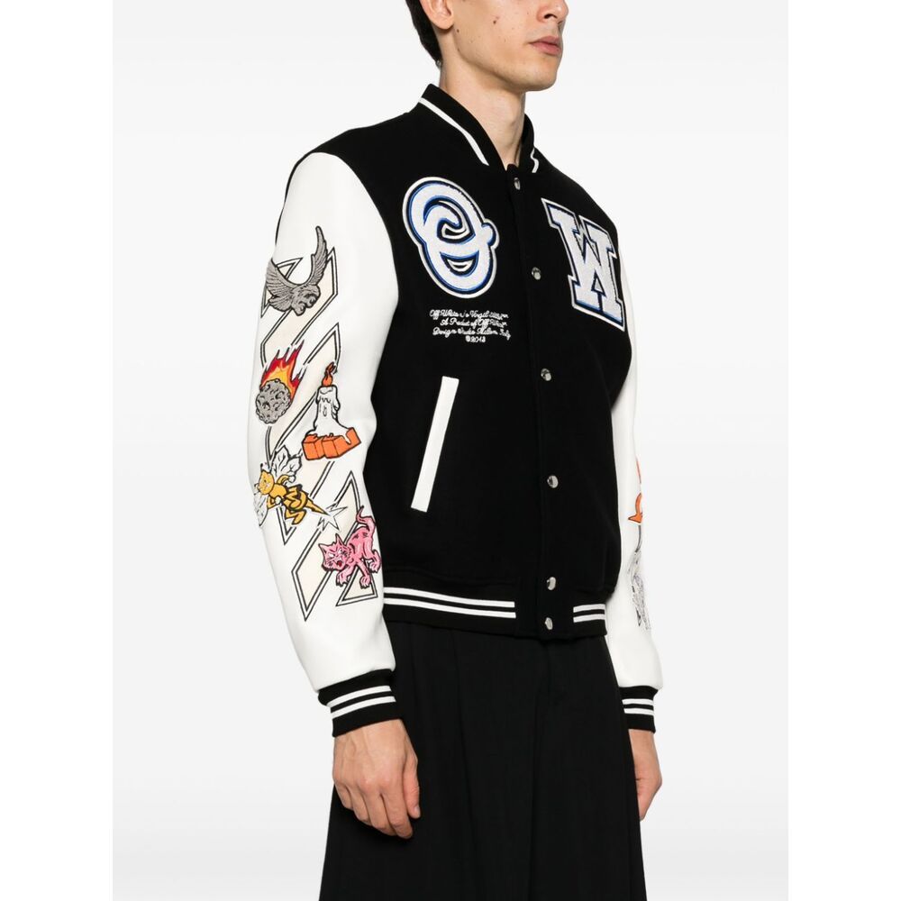 Off-white Logic Patch Varsity Jacket In Black
