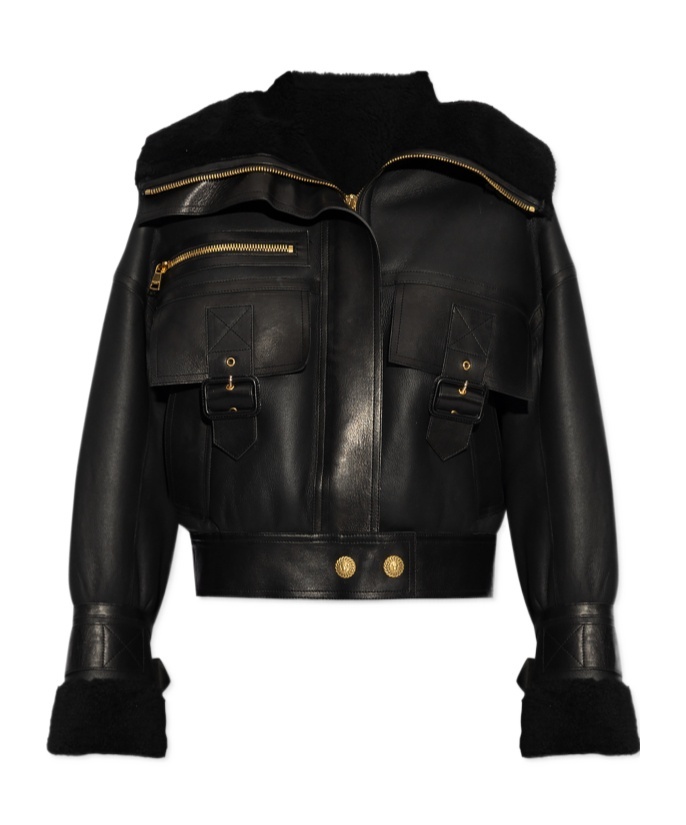 Balmain Shearling-lining Leather Jacket In Black