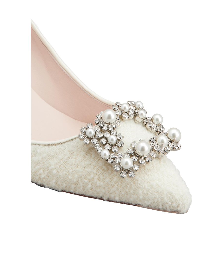 Roger Vivier 65 Flower Strass Buckle Pumps In White