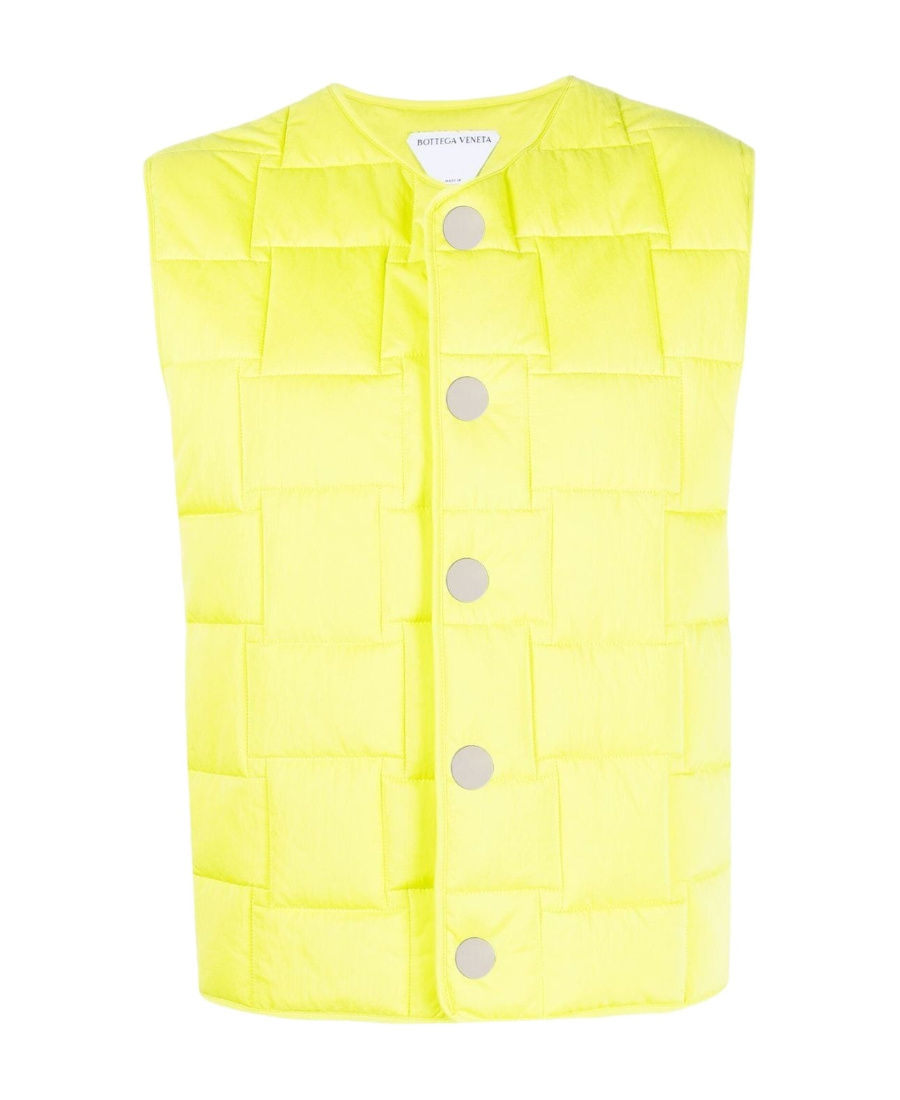 Bottega Veneta Intrecciato Pattern Padded Gilet In Yellow