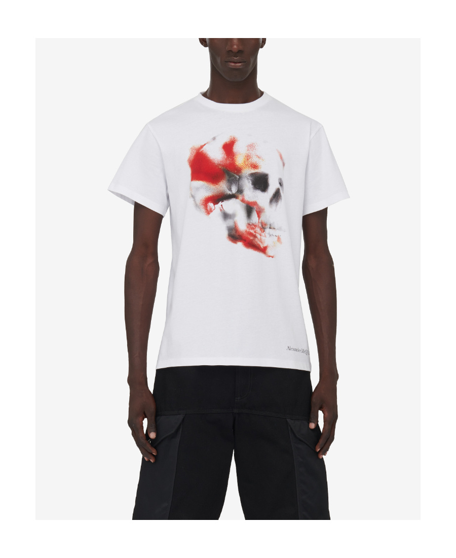 Alexander Mcqueen Obscured Skull Crewneck T-shirt In White