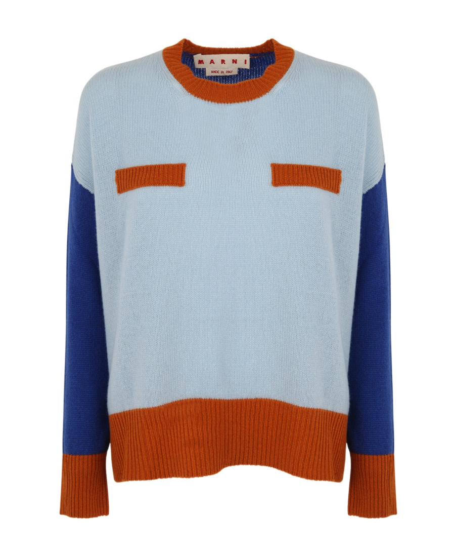 Marni Color Block Light Blue Cashmere Sweater In Blue