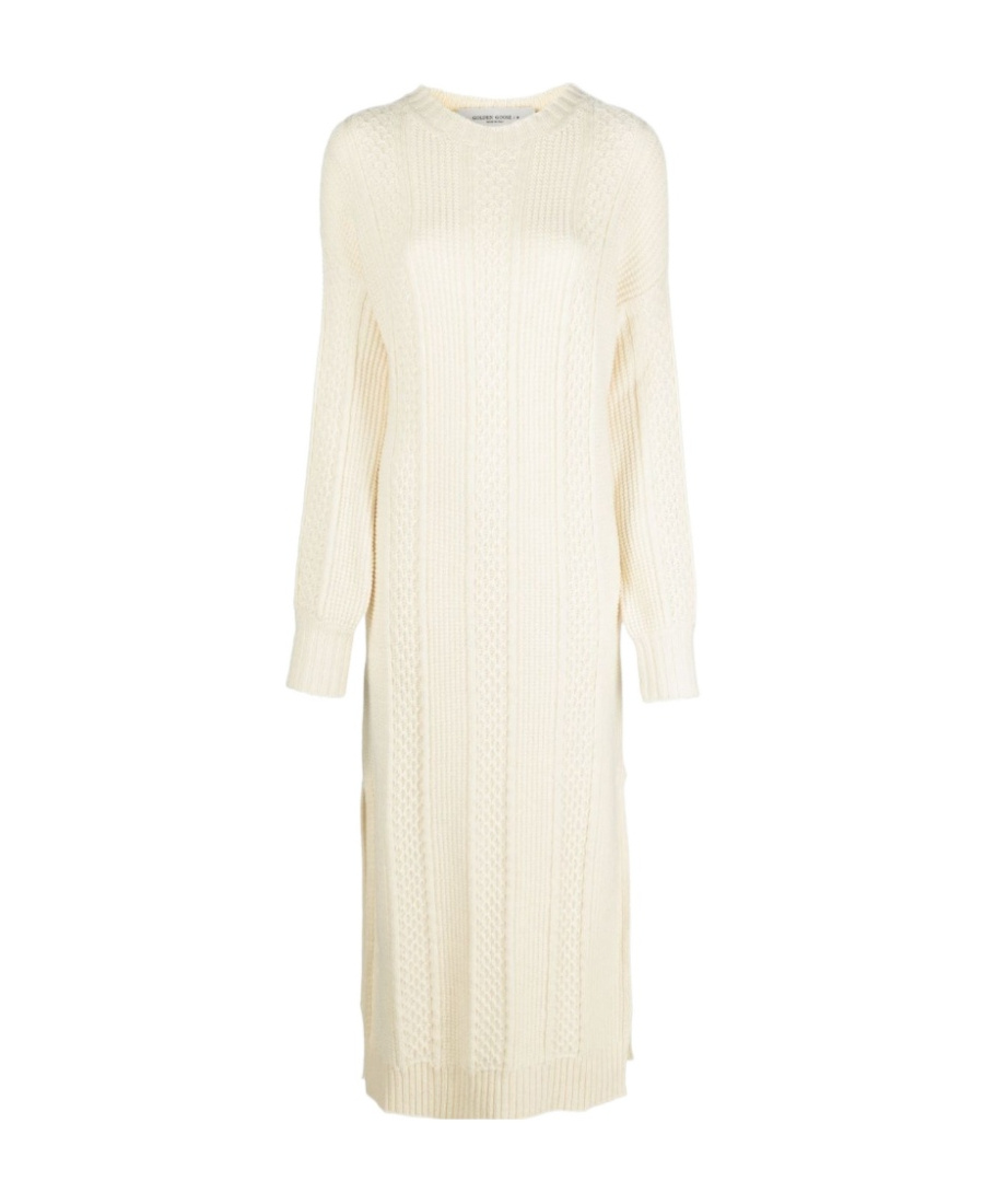 Golden Goose Cable-knit Crew Neck Dress In White