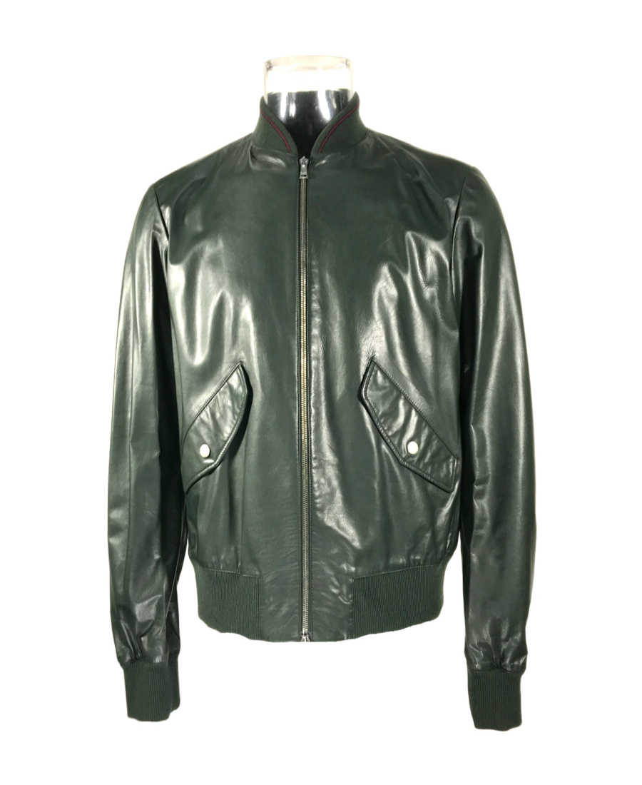 Gucci Logo Leather Jacket In Green