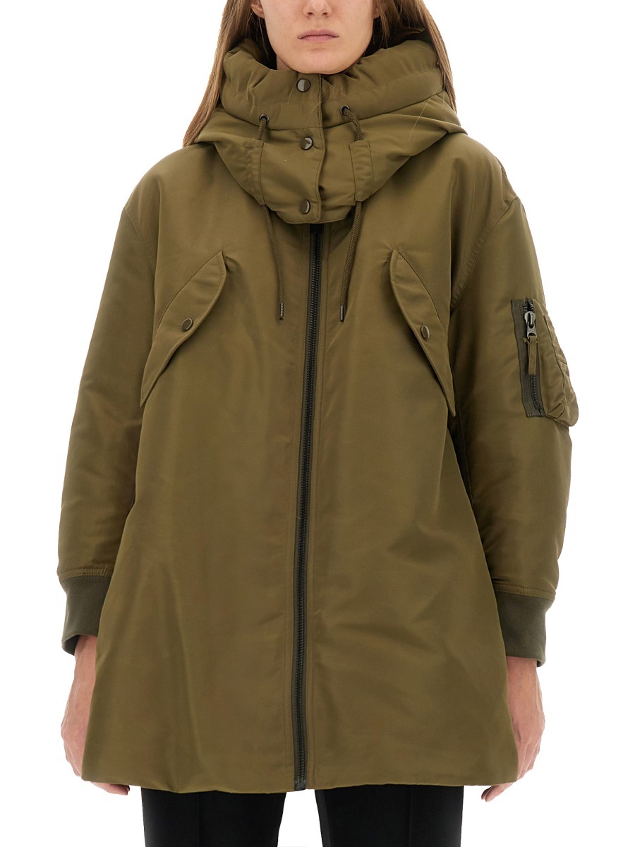 Aspesi Long Hooded Padded Coat Pockets In Green