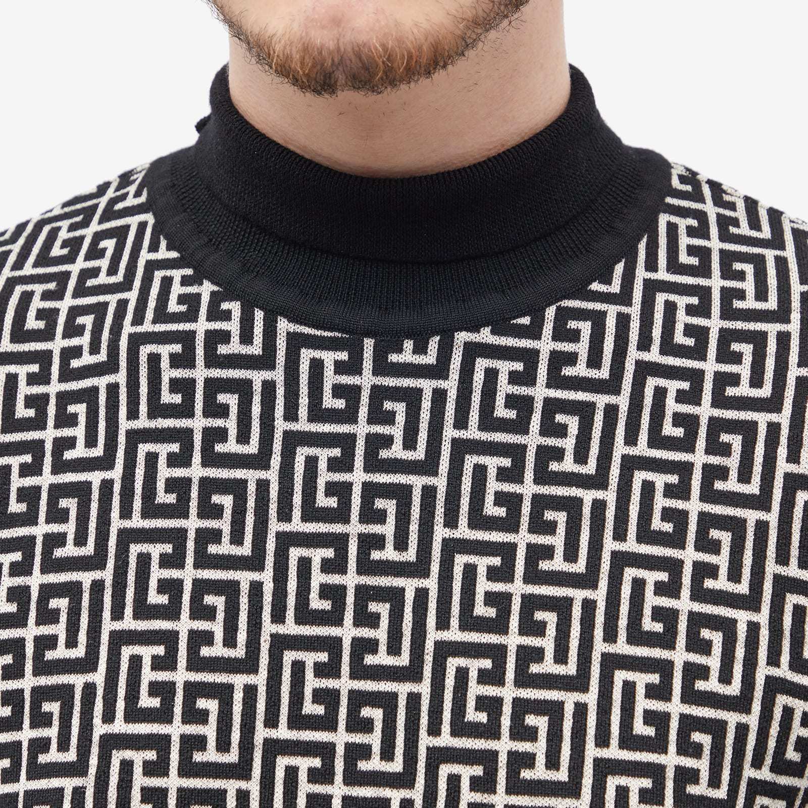 Balmain Monogram-intarsia Roll-neck Jumper In Black