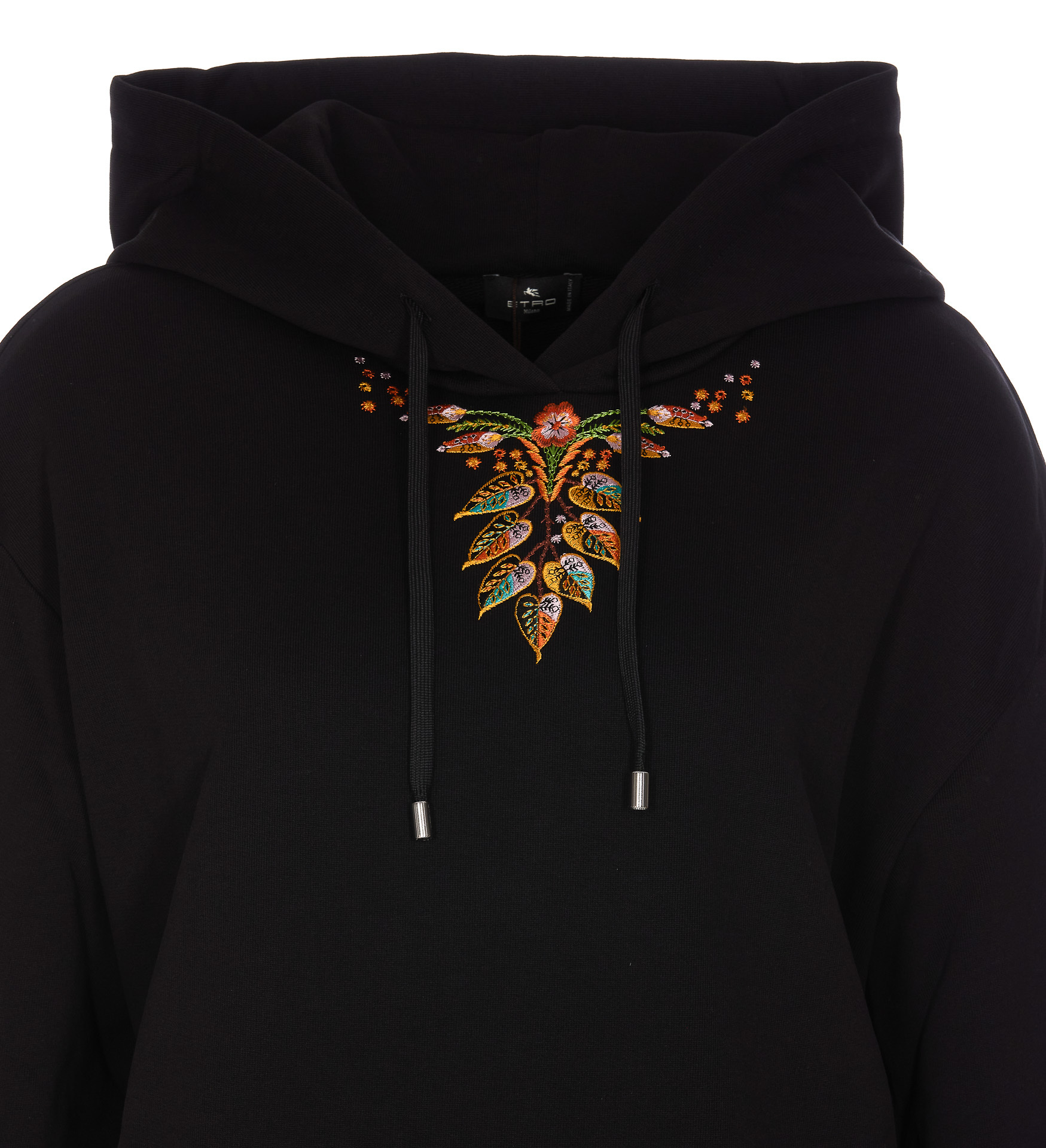 Etro Hooded Sweatshirt With Foliage Embroidery In Black
