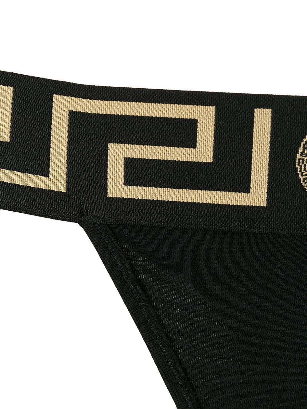 Versace Thong With Greek Edge In Black