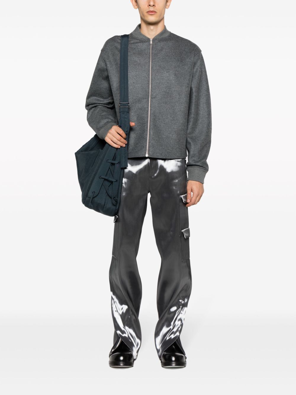 Jil Sander Zip-up Wool Bomber Jacket In Gray