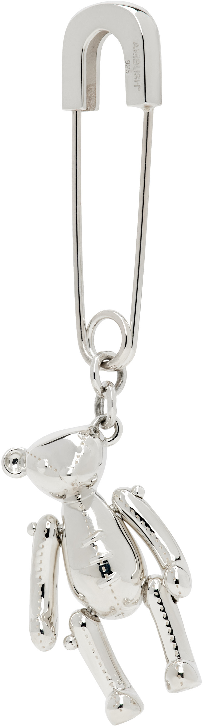 Ambush Teddy Bear Charm Single Earring In White