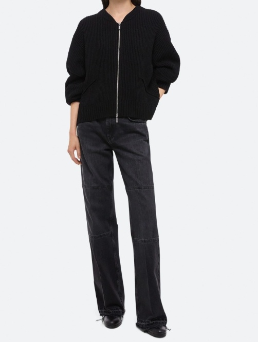 Shop Helmut Lang Long-sleeved Ribbed Zipper Cardigan