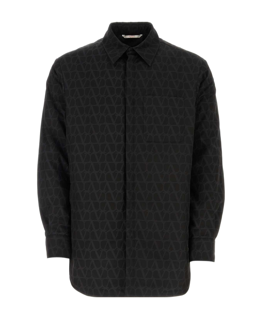 Valentino Monogram-jacquard Cotton Shirt In Black
