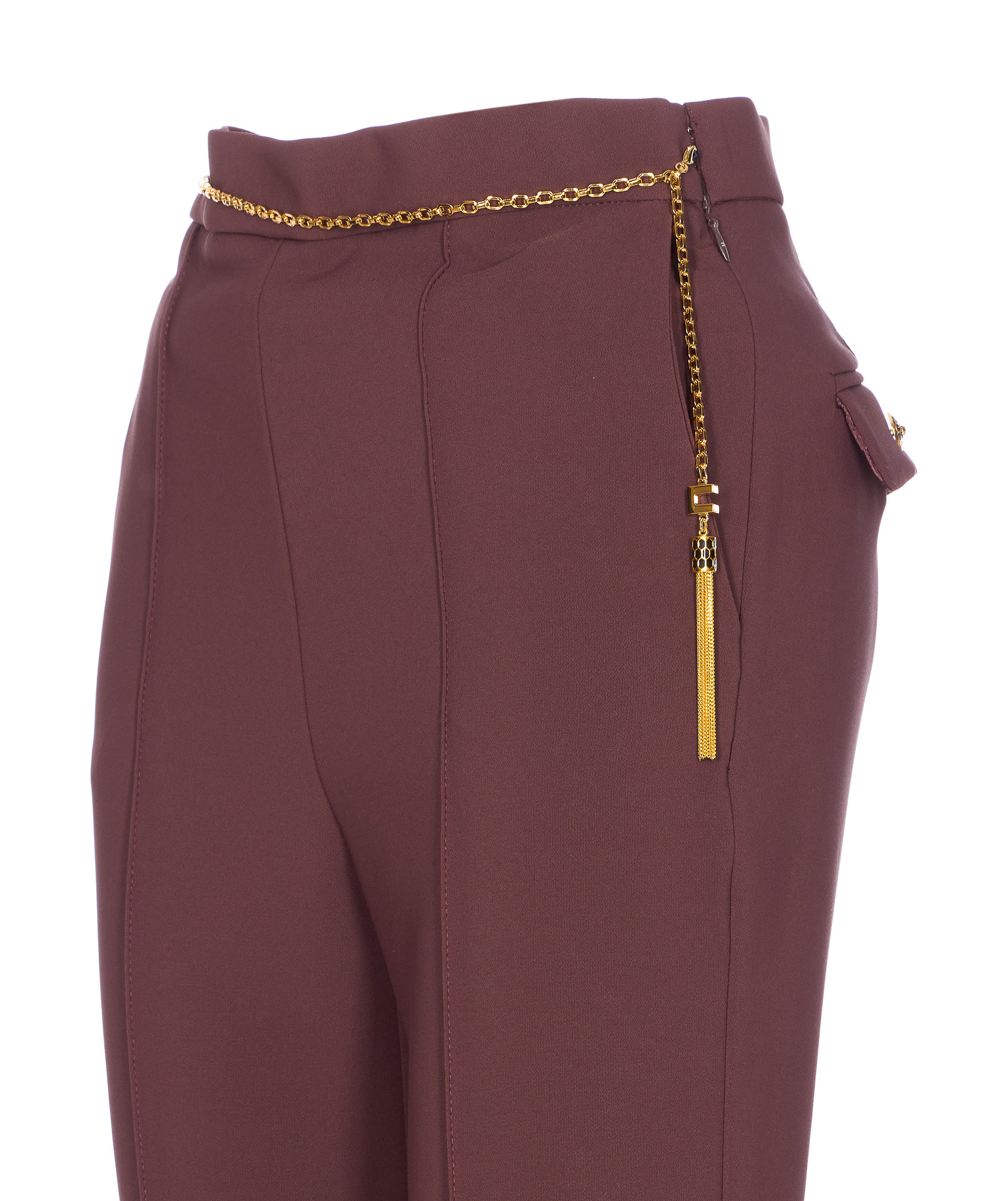 Elisabetta Franchi Regular Fit Trousers With Belt Chain And Pockets In Red