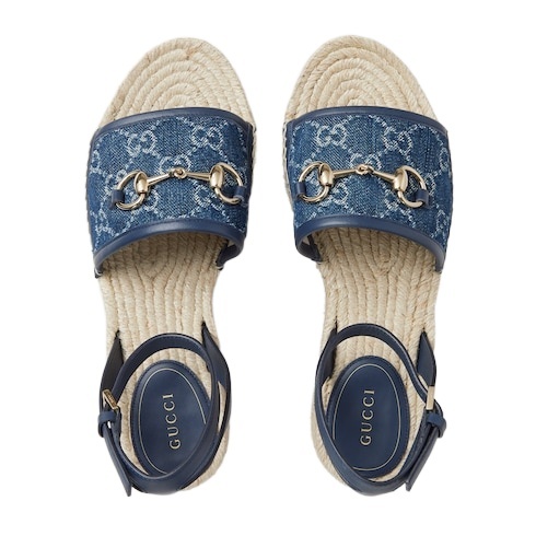 Gucci Women's Flatform Espadrille With Horsebit In Blue