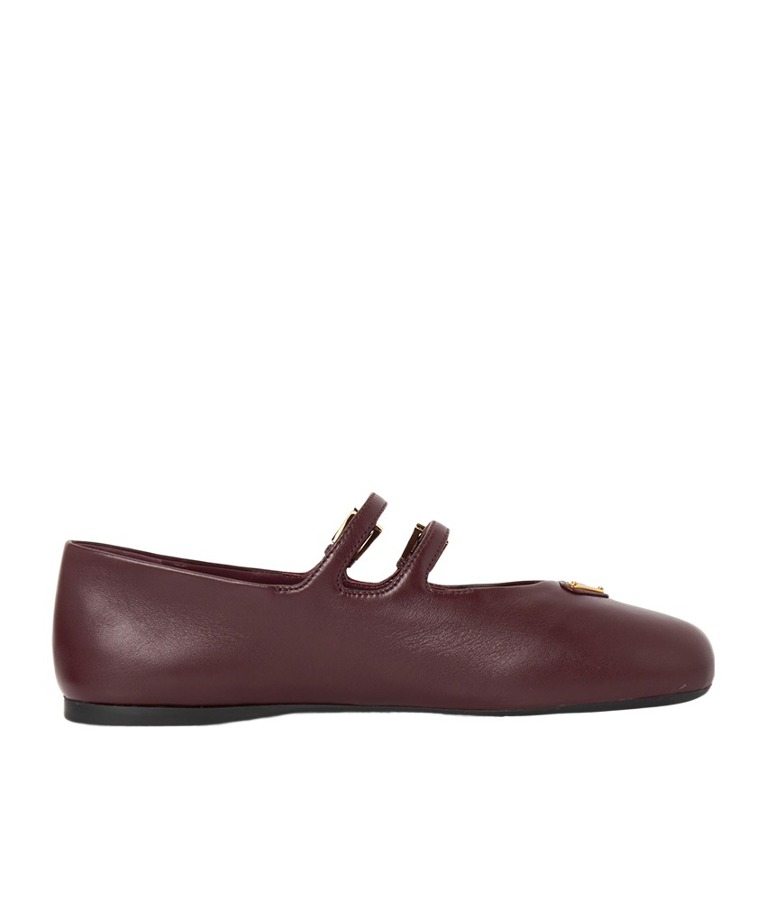 Prada Triangle Logo Leather Ballet Flats In Brown