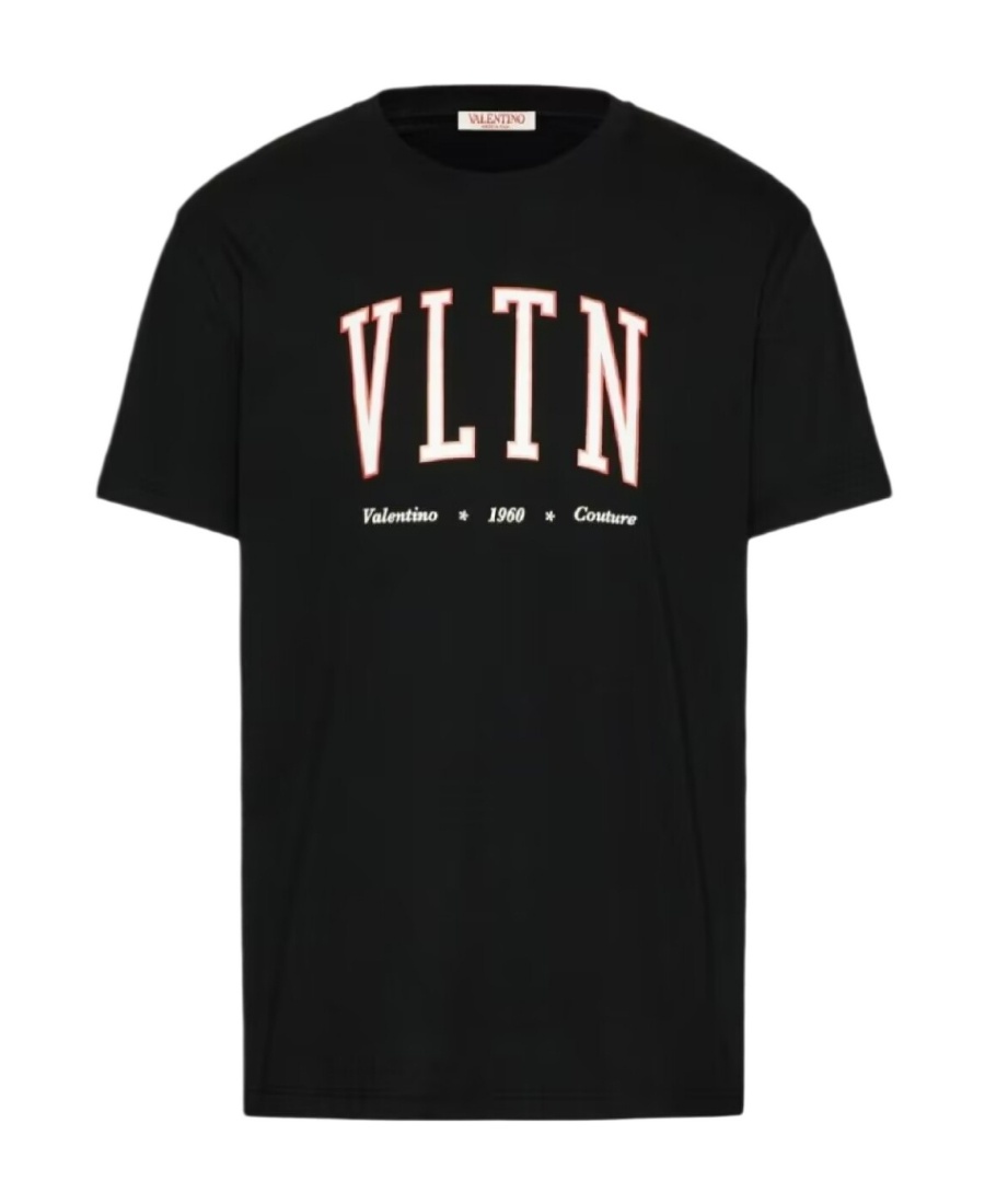 Valentino Cotton Crewneck T-shirt With Vltn Print In Black