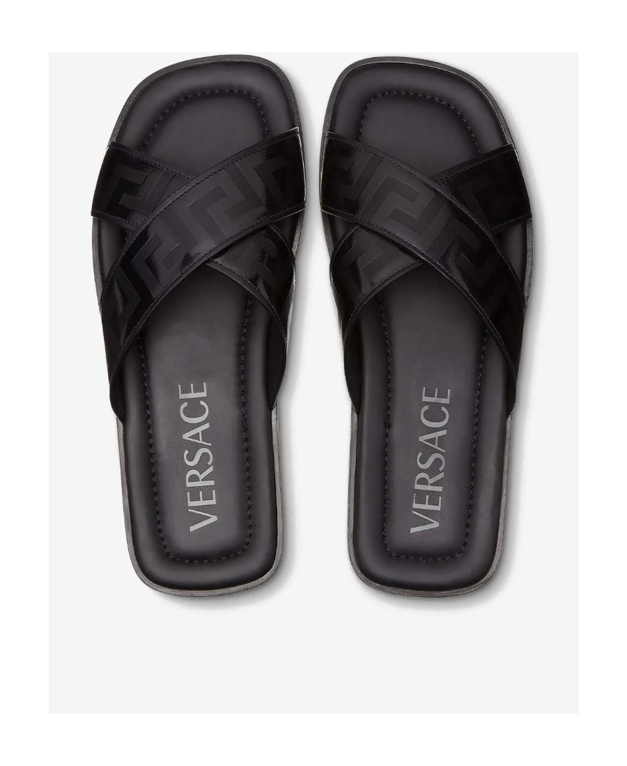 Versace Greca-embossed Crossover-strap Sandals In Black