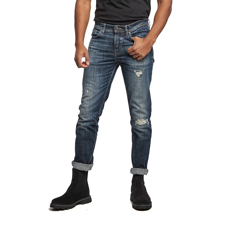 Hugo Boss Imitation Old Hole Denim Trousers In Blue