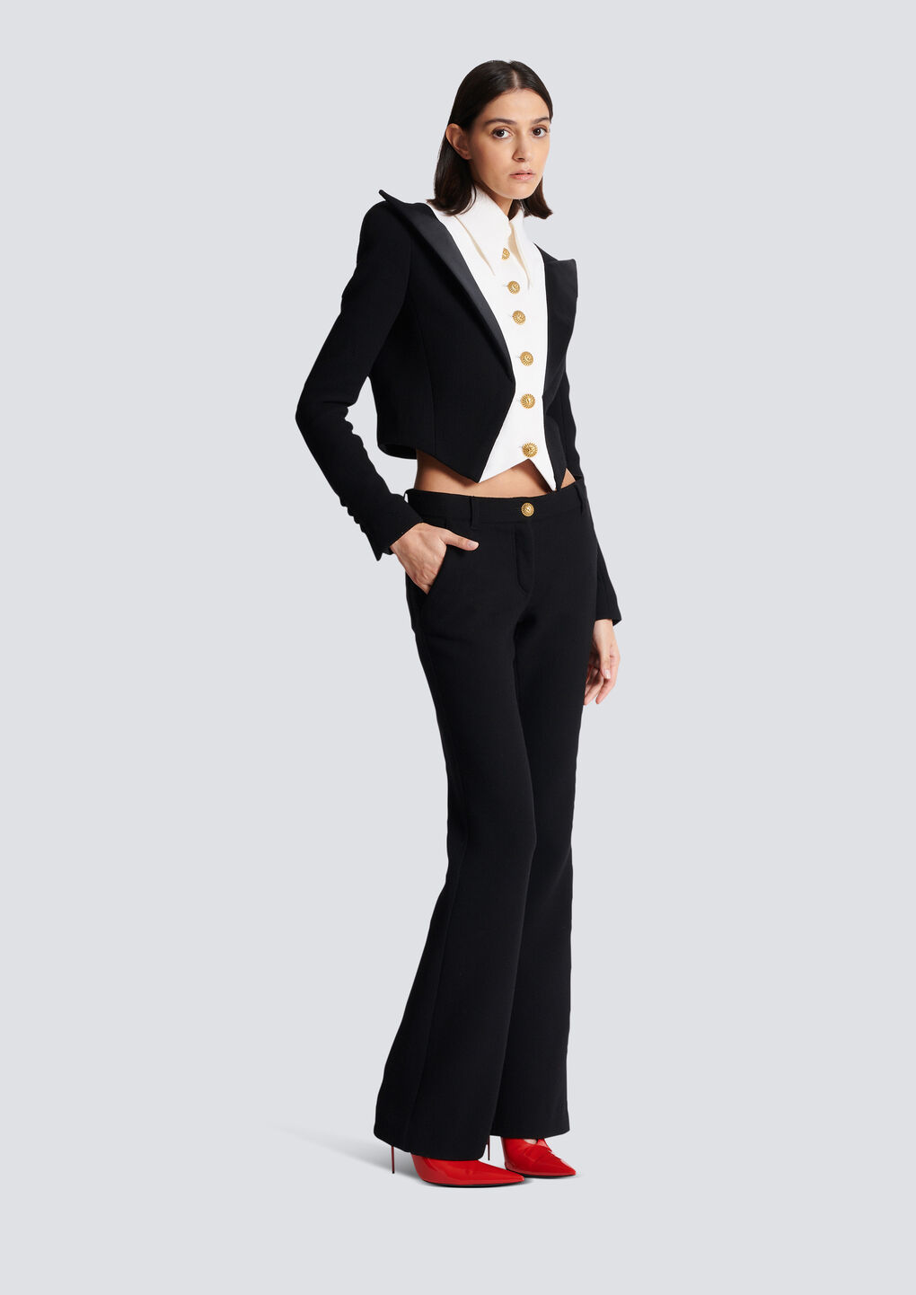 Balmain Spencer Cropped Virgin Wool Jacket In Black