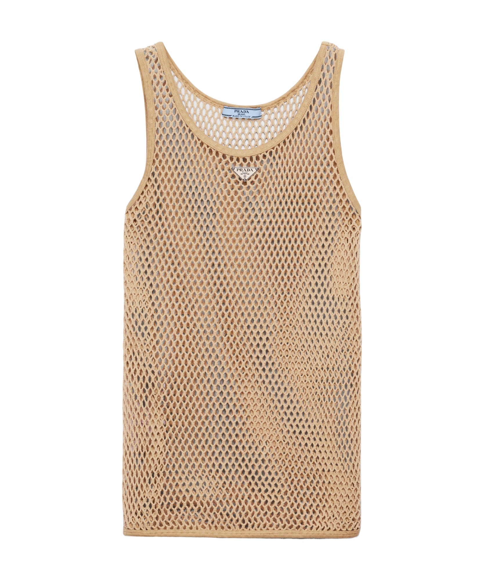 Prada Sleeveless Cotton Mesh Top In Brown