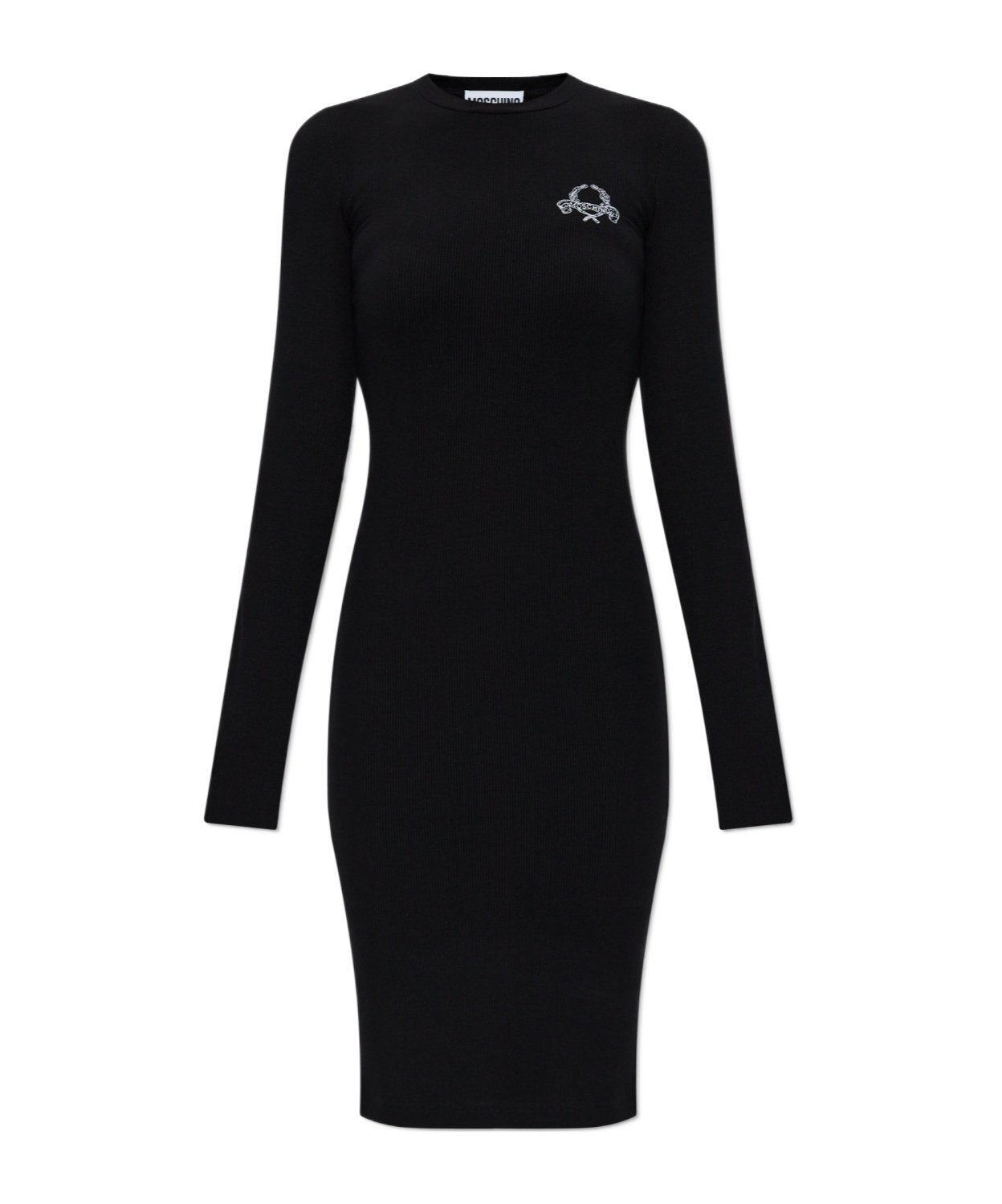 Moschino Logo-print Long-sleeved Knee-length Dress In Black