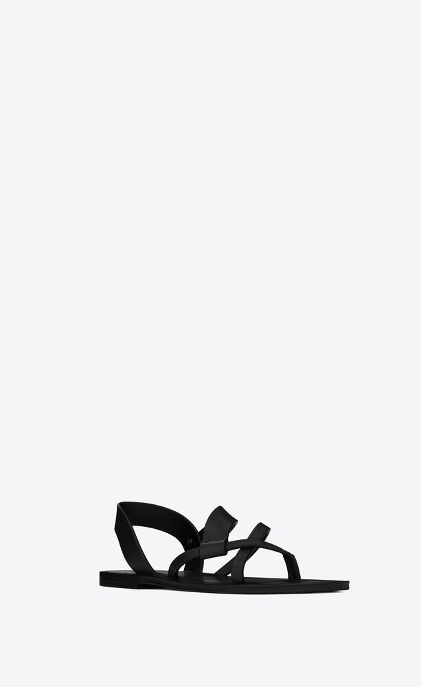 SAINT LAURENT MATT FLAT LEATHER SANDALS