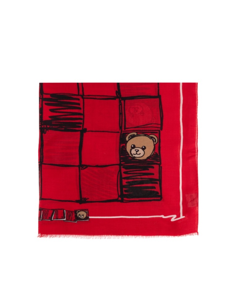 Moschino Teddy-print Scarf In Red