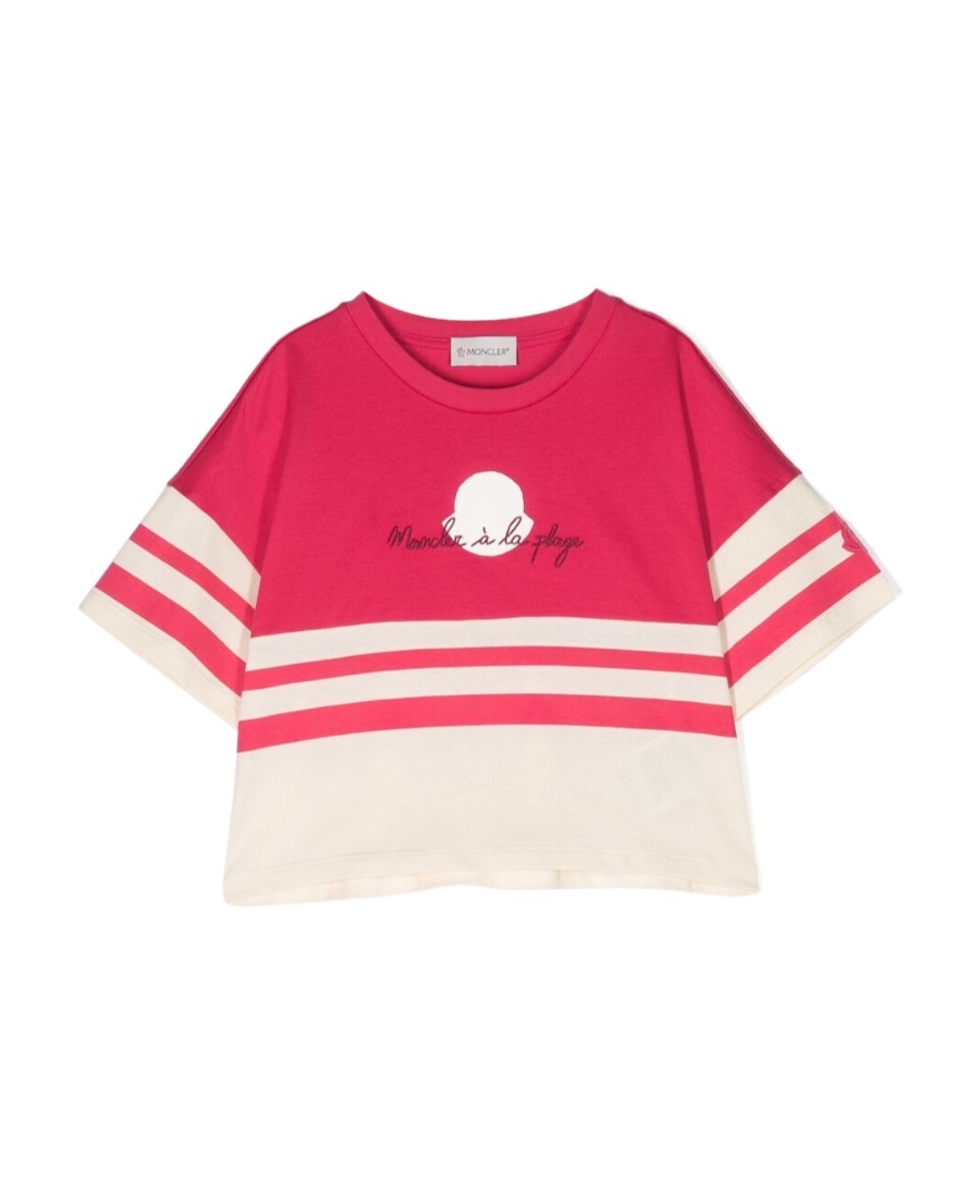 Moncler Embroidered-slogan Cotton T-shirt In Purple-red