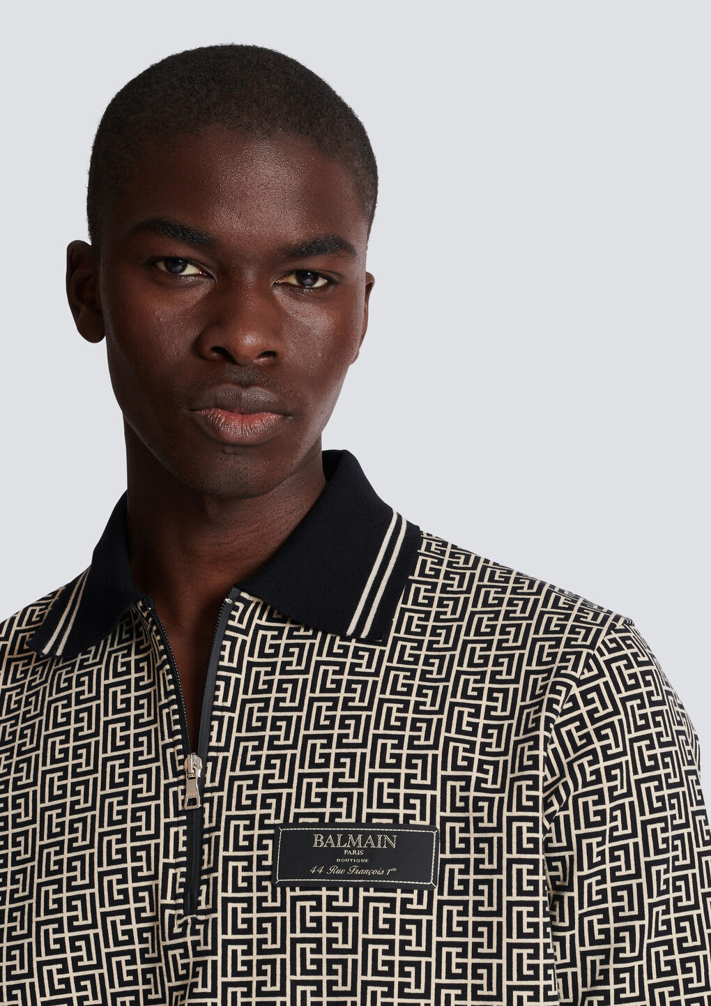 Balmain Labyrinth Polo Shirt With Jacquard Effect In Black