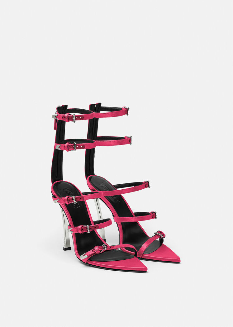 Versace Pin-point 120mm Strappy Sandals In Pink